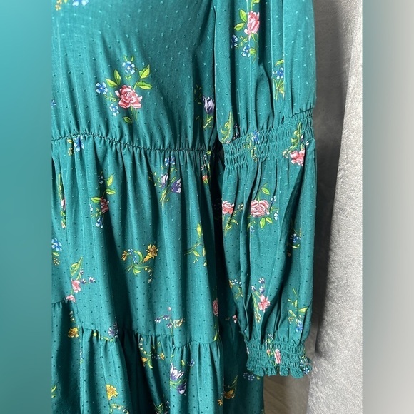 Zara Women’s Green Floral Print Tiered Babydoll Dress Puffed Sleeves Sz XS - Picture 6 of 13